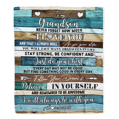 Personalized To My Grandson Blanket From Grandma Wood Never Forget I Love You Grandson Birthday Graduation Christmas Customized Bed Fleece Throw Blanket | siriusteestore