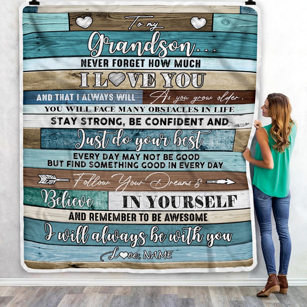 Personalized To My Grandson Blanket From Grandma Wood Never Forget I Love You Grandson Birthday Graduation Christmas Customized Bed Fleece Throw Blanket | siriusteestore