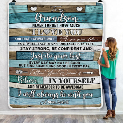 Personalized To My Grandson Blanket From Grandma Wood Never Forget I Love You Grandson Birthday Graduation Christmas Customized Bed Fleece Throw Blanket | siriusteestore