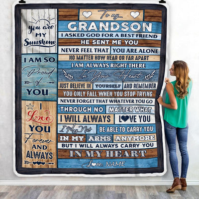 Personalized To My Grandson Blanket From Grandpa Grandma Wood I Asked God For A Best Friend Grandson Birthday Christmas Customized Bed Fleece Throw Blanket | siriusteestore