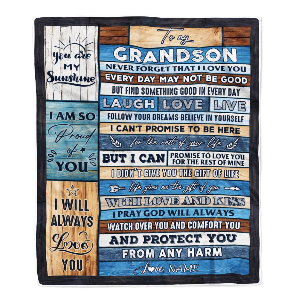 Personalized To My Grandson Blanket From Grandpa Grandma Wood You Are My Sunshine I Love You Grandson Birthday Christmas Customized Bed Fleece Throw Blanket | siriusteestore
