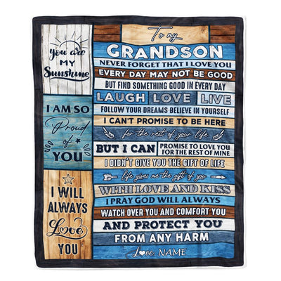 Personalized To My Grandson Blanket From Grandpa Grandma Wood You Are My Sunshine I Love You Grandson Birthday Christmas Customized Bed Fleece Throw Blanket | siriusteestore