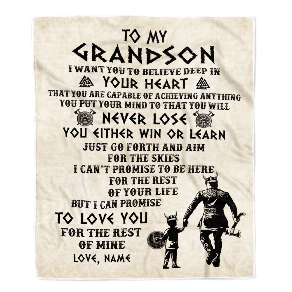 Personalized To My Grandson Blanket From Grandpa Pops You Will Never Lose Viking Grandson Birthday Graduation Christmas Customized Fleece Blanket | siriusteestore