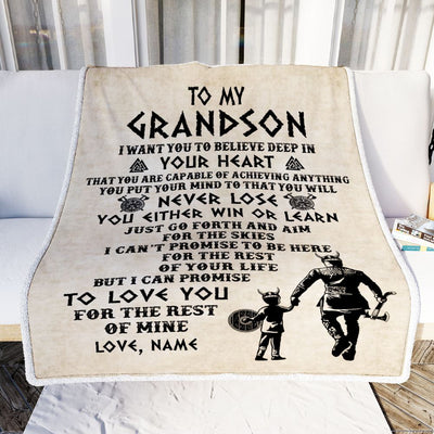 Personalized To My Grandson Blanket From Grandpa Pops You Will Never Lose Viking Grandson Birthday Graduation Christmas Customized Fleece Blanket | siriusteestore