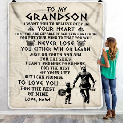 Personalized To My Grandson Blanket From Grandpa Pops You Will Never Lose Viking Grandson Birthday Graduation Christmas Customized Fleece Blanket | siriusteestore
