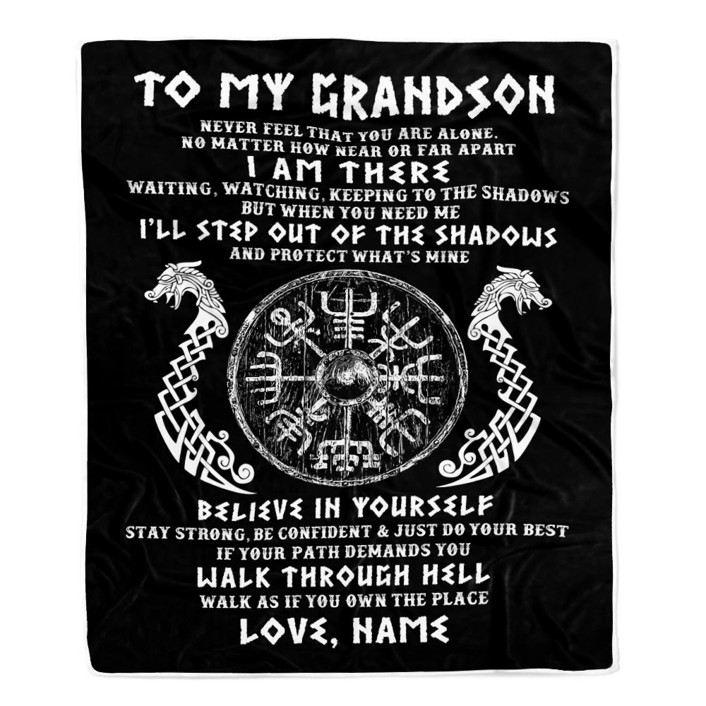 Personalized To My Grandson Blanket Viking Never Feel You Are Alone Odin Scandinavian Norse Runes Birthday Christmas Customized Bed Fleece Throw Blanket | siriusteestore