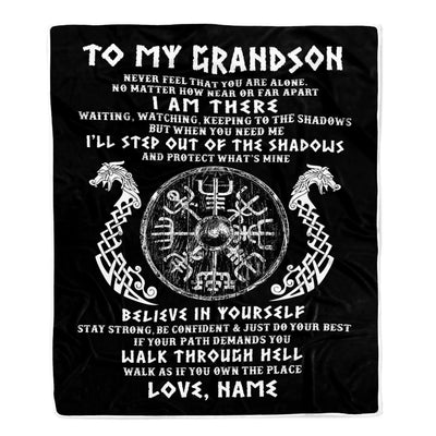 Personalized To My Grandson Blanket Viking Never Feel You Are Alone Odin Scandinavian Norse Runes Birthday Christmas Customized Bed Fleece Throw Blanket | siriusteestore