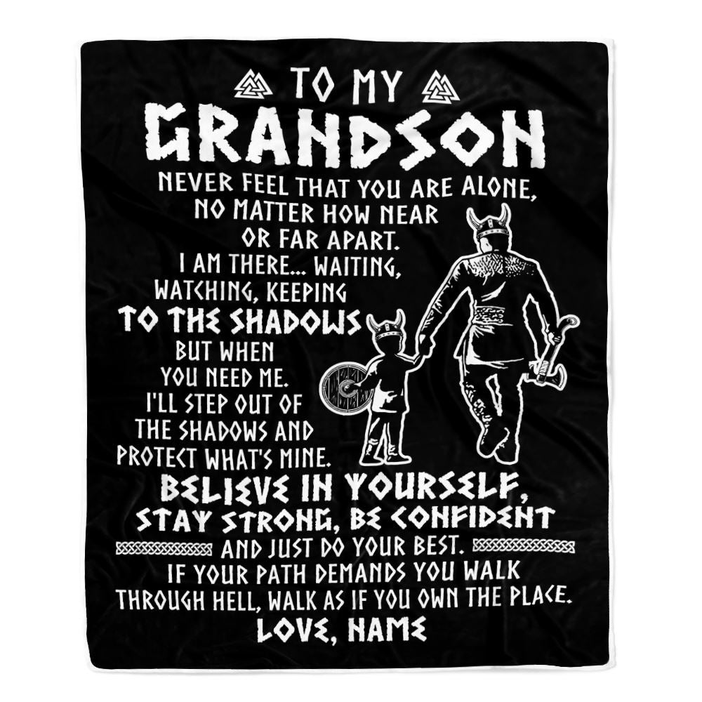 Personalized To My Grandson Blanket Viking Never Feel You Are Alone Scandinavian Runes Viking Grandson Birthday Christmas Customized Bed Fleece Blanket | siriusteestore