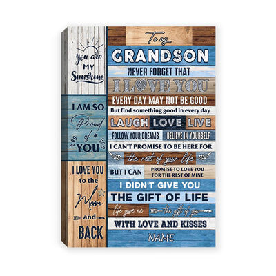 Personalized To My Grandson Canvas From Mom Grandma Grandpa I Love You Wood Grandson Birthday Christmas Graduation Custom Wall Art Print Home Decor Framed Canvas | siriusteestore