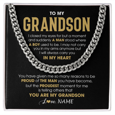 Cuban Link Chain Necklace | Personalized To My Grandson Cuban Necklace From Grandma Papa Proud Of The Man Grandson Birthday Graduation Christmas Customized Gift Box Message Card | siriusteestore