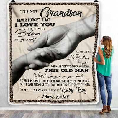 Personalized To My Grandson From Grandpa Papa Never Forget That I Love You Great Birthday Thanksgiving Graduation Christmas Bed Quilt Fleece Throw Blanket | siriusteestore