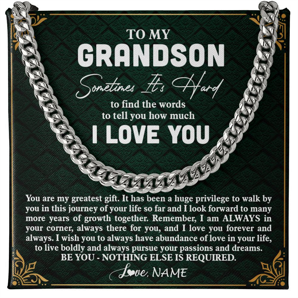 Cuban Link Chain Necklace | Personalized To My Grandson Necklace Cuban From Grandma Papa You Are My Greatest Gift Grandson Birthday Graduation Christmas Customized Gift Box Message Card | siriusteestore