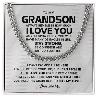 Cuban Link Chain Necklace | Personalized To My Grandson Necklace From Grandma Papa Always Remember I Love You Grandson Birthday Graduation Christmas Customized Gift Box Message Card | siriusteestore