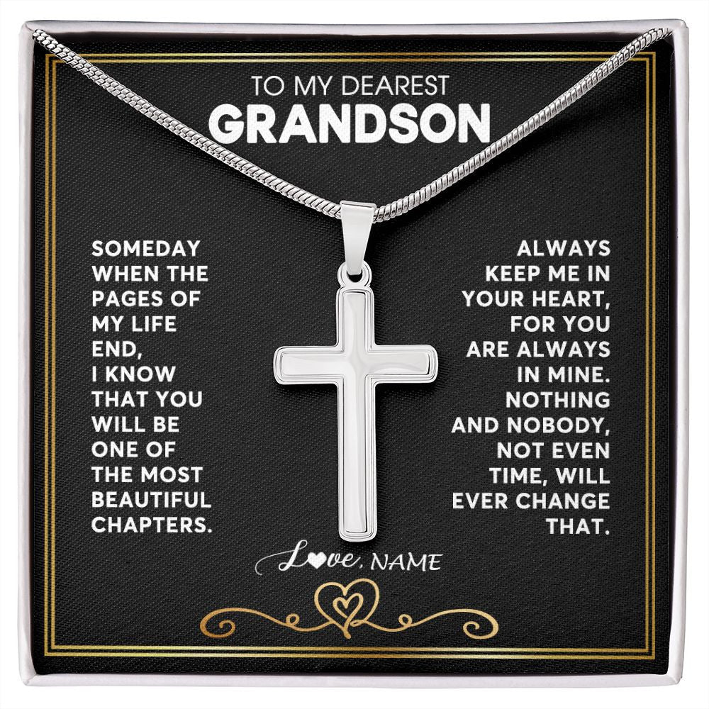 Stainless Cross Necklace | Personalized To My Grandson Necklace From Grandmother Papa When The Pages Of My Life End Grandson Birthday Christmas Customized Gift Box Message Card | siriusteestore