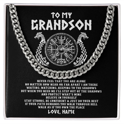 Cuban Link Chain Necklace | Personalized To My Grandson Necklace Viking Never Feel You Are Alone Odin Scandinavian Norse Runes Grandson Birthday Christmas Customized Gift Box Message Card | siriusteestore