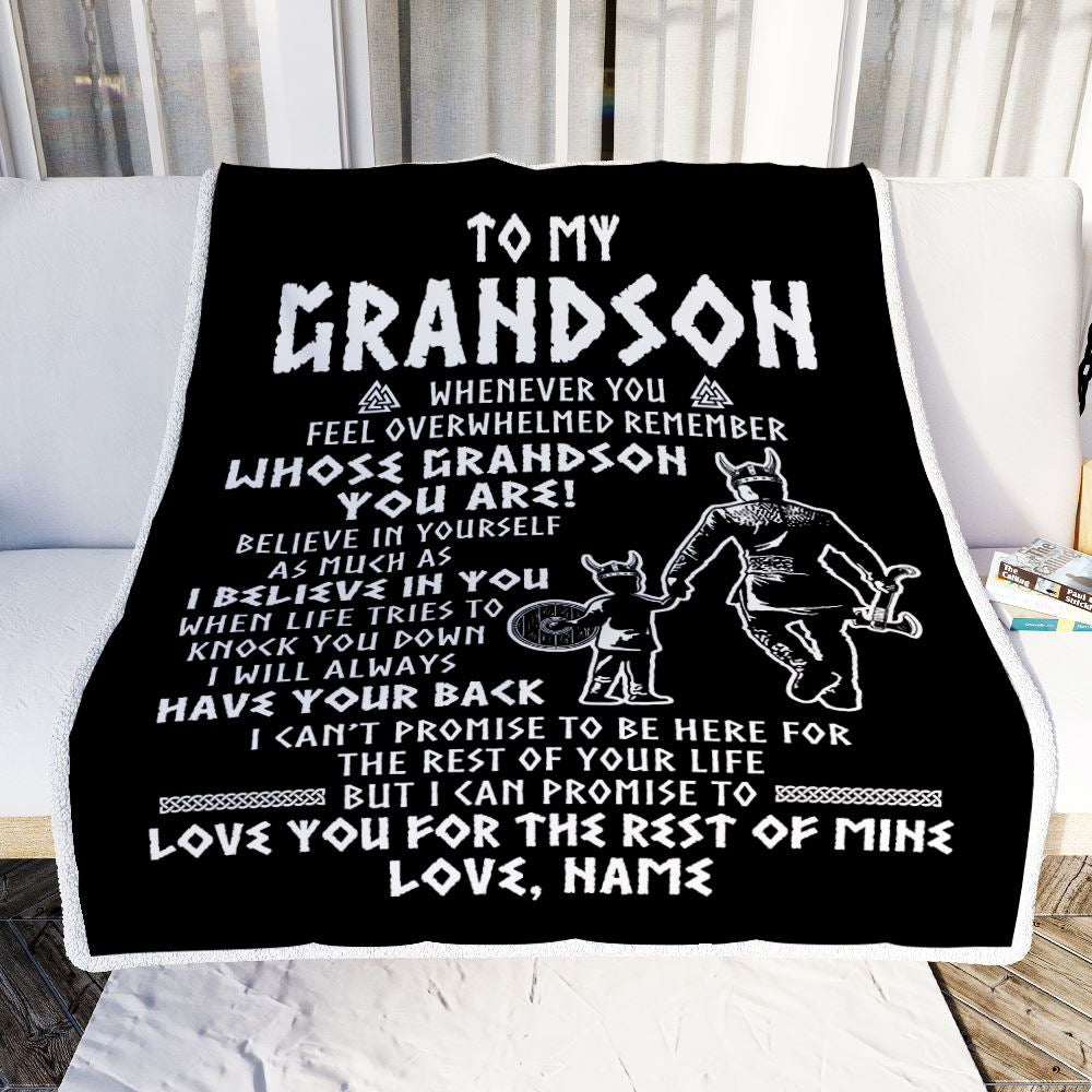 Personalized To My Grandson Viking Blanket From Grandpa Papa Whenever You Feel Overwhelmed Grandson Birthday Christmas Customized Bed Fleece Blanket | siriusteestore