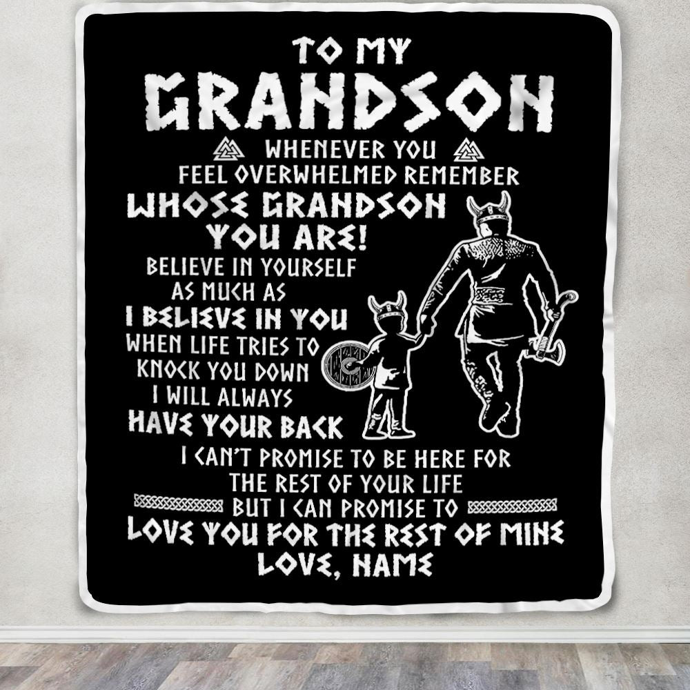 Personalized To My Grandson Viking Blanket From Grandpa Papa Whenever You Feel Overwhelmed Grandson Birthday Christmas Customized Bed Fleece Blanket | siriusteestore