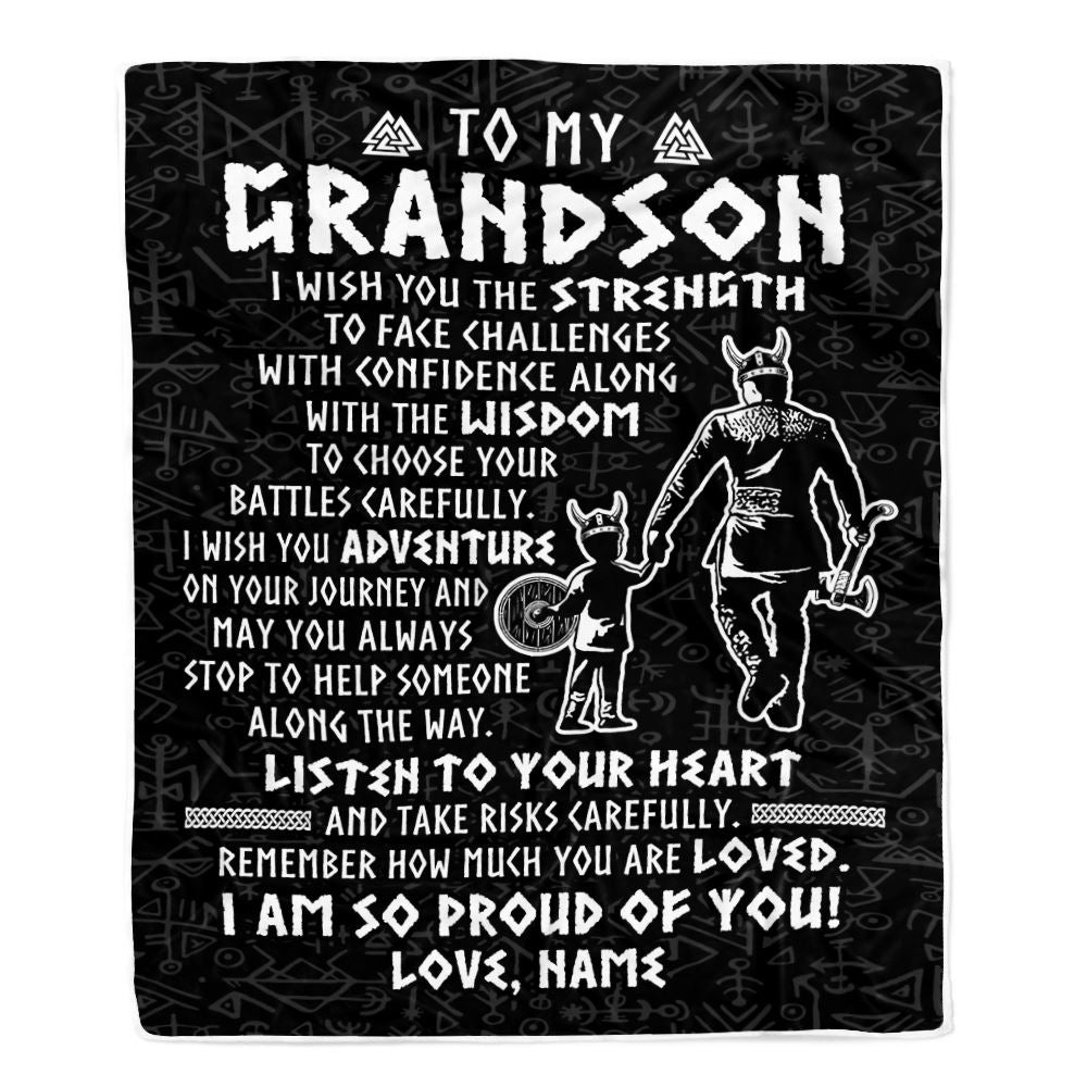 Personalized To My Grandson Viking Blanket From Papa Grandpa I Am So Proud Of You Runes Viking Grandson Birthday Christmas Customized Bed Fleece Blanket | siriusteestore