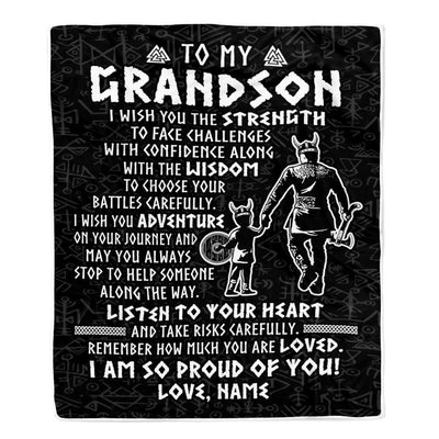 Personalized To My Grandson Viking Blanket From Papa Grandpa I Am So Proud Of You Runes Viking Grandson Birthday Christmas Customized Bed Fleece Blanket | siriusteestore