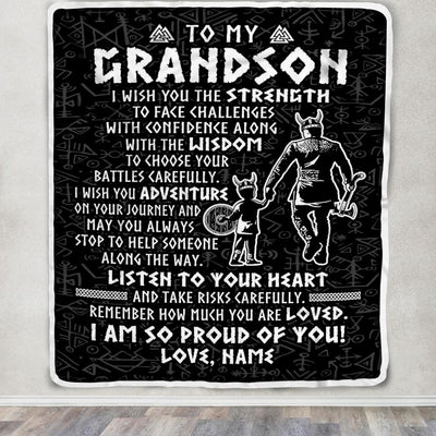 Personalized To My Grandson Viking Blanket From Papa Grandpa I Am So Proud Of You Runes Viking Grandson Birthday Christmas Customized Bed Fleece Blanket | siriusteestore
