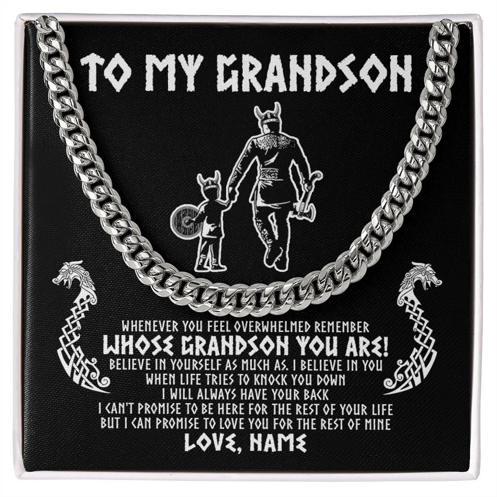 Cuban Link Chain Necklace | Personalized To My Grandson Viking Necklace From Grandpa Papa Whenever You Feel Overwhelmed Grandson Birthday Christmas Customized Gift Box Message Card | siriusteestore