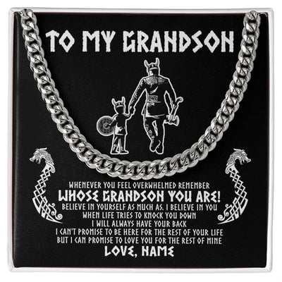 Cuban Link Chain Necklace | Personalized To My Grandson Viking Necklace From Grandpa Papa Whenever You Feel Overwhelmed Grandson Birthday Christmas Customized Gift Box Message Card | siriusteestore