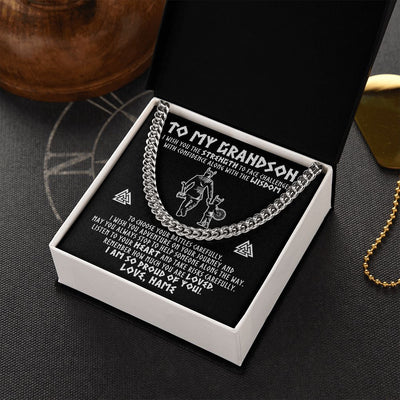 Cuban Link Chain Necklace | Personalized To My Grandson Viking Necklace From Papa Grandpa I Am So Proud Of You Runes Viking Grandson Birthday Christmas Customized Gift Box Message Card | siriusteestore