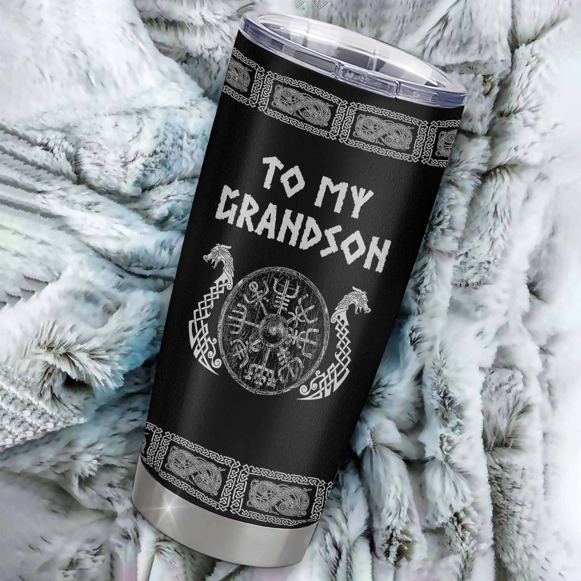 Personalized To My Grandson Viking Stainless Steel Tumbler Cup Never Feel You Are Alone Odin Scandinavian Norse Runes Birthday Christmas Christmas Travel Mug | siriusteestore
