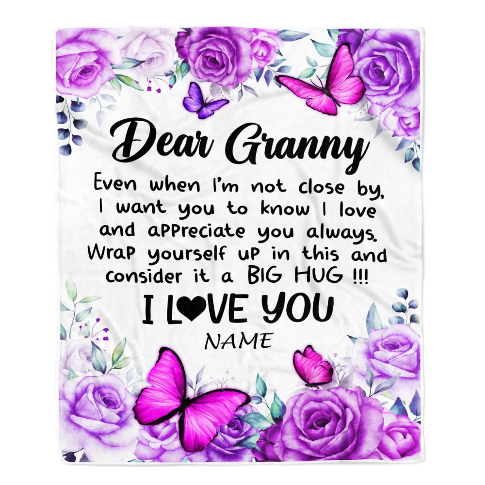 Personalized To My Granny Blanket From Granddaughter Grandson Butterfly Love And Appreciate Granny Birthday Mothers Day Christmas Customized Fleece Blanket | siriusteestore