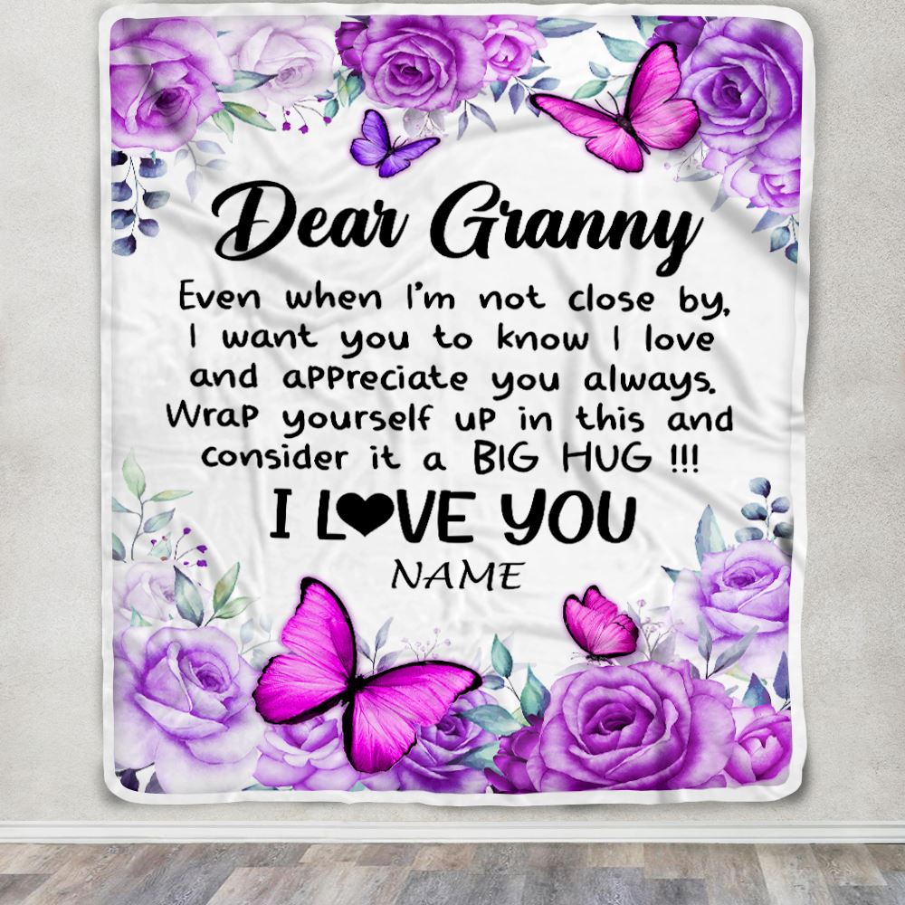 Personalized To My Granny Blanket From Granddaughter Grandson Butterfly Love And Appreciate Granny Birthday Mothers Day Christmas Customized Fleece Blanket | siriusteestore