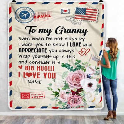 Personalized To My Granny Blanket From Grandkids Floral Air Mail Letter I Love You Granny Birthday Mothers Day Christmas Customized Fleece Throw Blanket | siriusteestore