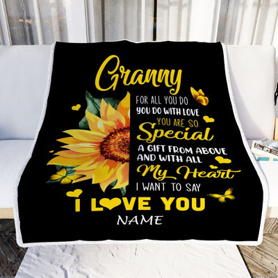 Personalized To My Granny Blanket From Grandkids Granddaughter I Want To Say I Love You Sunfower Granny Birthday Mothers Day Christmas Fleece Throw Blanket | siriusteestore