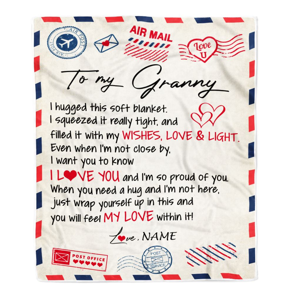 Personalized To My Granny Blanket From Grandkids Grandson Air Mail Letter I Love You Granny Birthday Mothers Day Christmas Customized Fleece Throw Blanket | siriusteestore