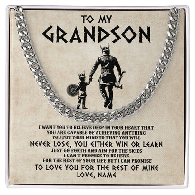 Cuban Link Chain Necklace | Personalized To My Granson Necklace From Grandpa Papa You Will Never Lose Viking Granson Birthday Graduation Christmas Customized Gift Box Message Card | siriusteestore