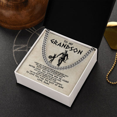 Cuban Link Chain Necklace | Personalized To My Granson Necklace From Grandpa Papa You Will Never Lose Viking Granson Birthday Graduation Christmas Customized Gift Box Message Card | siriusteestore
