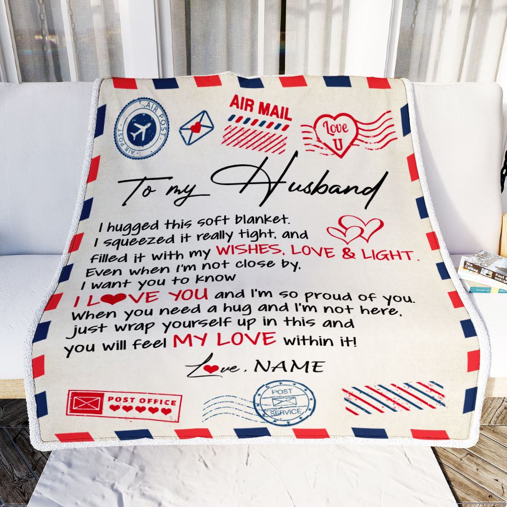 Personalized To My Husband Blanket From Wife Air Mail Letter I Love You Husband For Him Birthday Wedding Anniversary Valentines Day Fleece Throw Blanket | siriusteestore