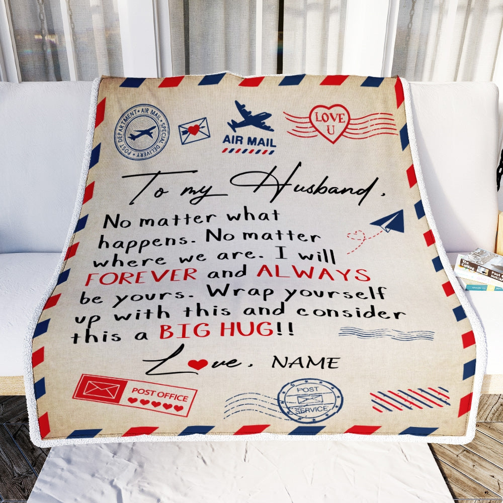 Personalized To My Husband Blanket From Wife Big Hug Air Mail Letter Husband Birthday Wedding Valentine's Day Christmas Gift Bed Fleece Throw Blanket | siriusteestore