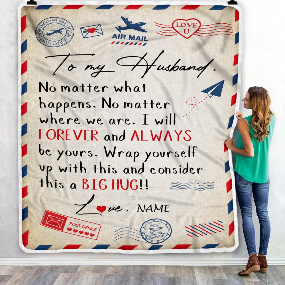 Personalized To My Husband Blanket From Wife Big Hug Air Mail Letter Husband Birthday Wedding Valentine's Day Christmas Gift Bed Fleece Throw Blanket | siriusteestore
