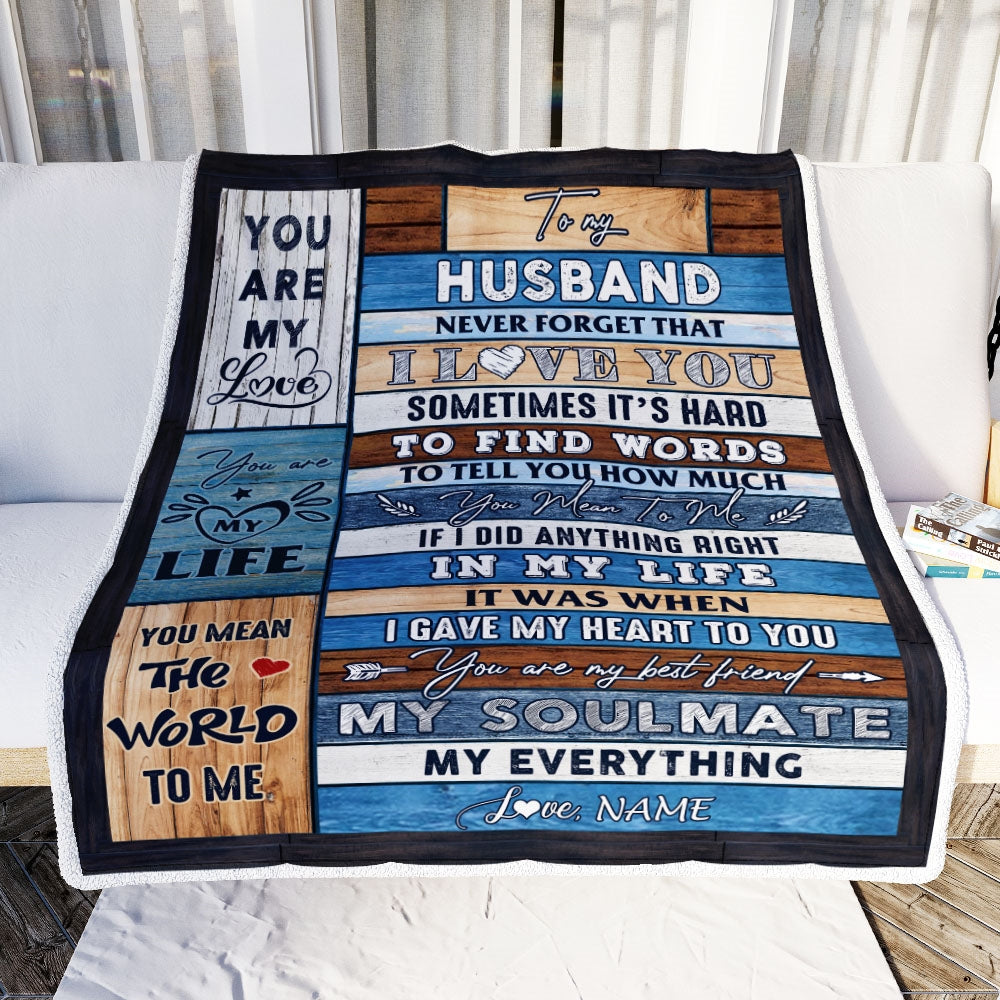 Personalized To My Husband Blanket From Wife Never Forget I Love You Husband Birthday Anniversary Valentines Day Christmas Customized Fleece Throw Blanket | siriusteestore