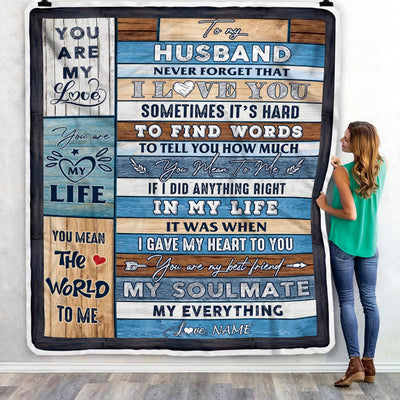 Personalized To My Husband Blanket From Wife Never Forget I Love You Husband Birthday Anniversary Valentines Day Christmas Customized Fleece Throw Blanket | siriusteestore