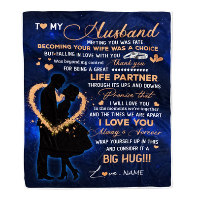 Personalized To My Husband Blanket From Wife Thank you It A Big Hug Husband Anniversary Wedding Day Valentines Day Christmas Fleece Throw Blanket | siriusteestore