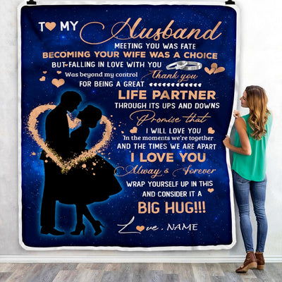 Personalized To My Husband Blanket From Wife Thank you It A Big Hug Husband Anniversary Wedding Day Valentines Day Christmas Fleece Throw Blanket | siriusteestore