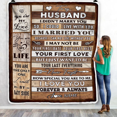 Personalized To My Husband Blanket From Wife Wood You Are My Love My Life Husband Anniversary Wedding Valentines Day Christmas Fleece Throw Blanket | siriusteestore