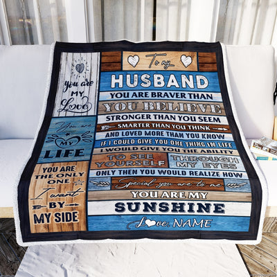 Personalized To My Husband Blanket From Wife Wood You Are My Sunshine I Love You Husband Anniversary Valentines Day Wedding Christmas Fleece Throw Blanket | siriusteestore