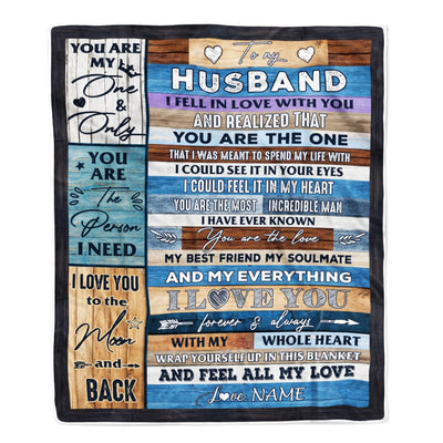 Personalized To My Husband Blanket From Wife's Name Wood I Fell In Love With You Wife Anniversary Valentines Day Wedding Christmas Fleece Throw Blanket | siriusteestore