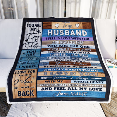 Personalized To My Husband Blanket From Wife's Name Wood I Fell In Love With You Wife Anniversary Valentines Day Wedding Christmas Fleece Throw Blanket | siriusteestore