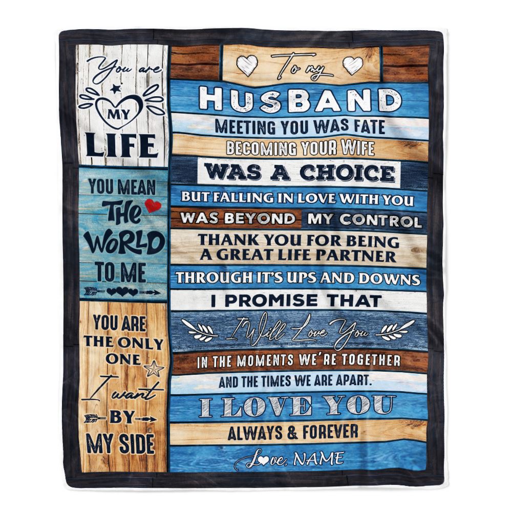 Personalized To My Husband Blanket from Wife Wood You Are My Life Husband Birthday Anniversary Valentines Day Christmas Customized Bed Fleece Throw Blanket | siriusteestore