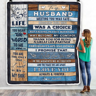 Personalized To My Husband Blanket from Wife Wood You Are My Life Husband Birthday Anniversary Valentines Day Christmas Customized Bed Fleece Throw Blanket | siriusteestore