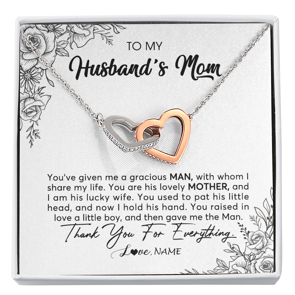 Interlocking Hearts Necklace | Personalized To My Husband's Mom Necklace From Daughter You Are His Lovely Mother In Law Mothers Day Birthday Christmas Customized Gift Box Message Card | siriusteestore