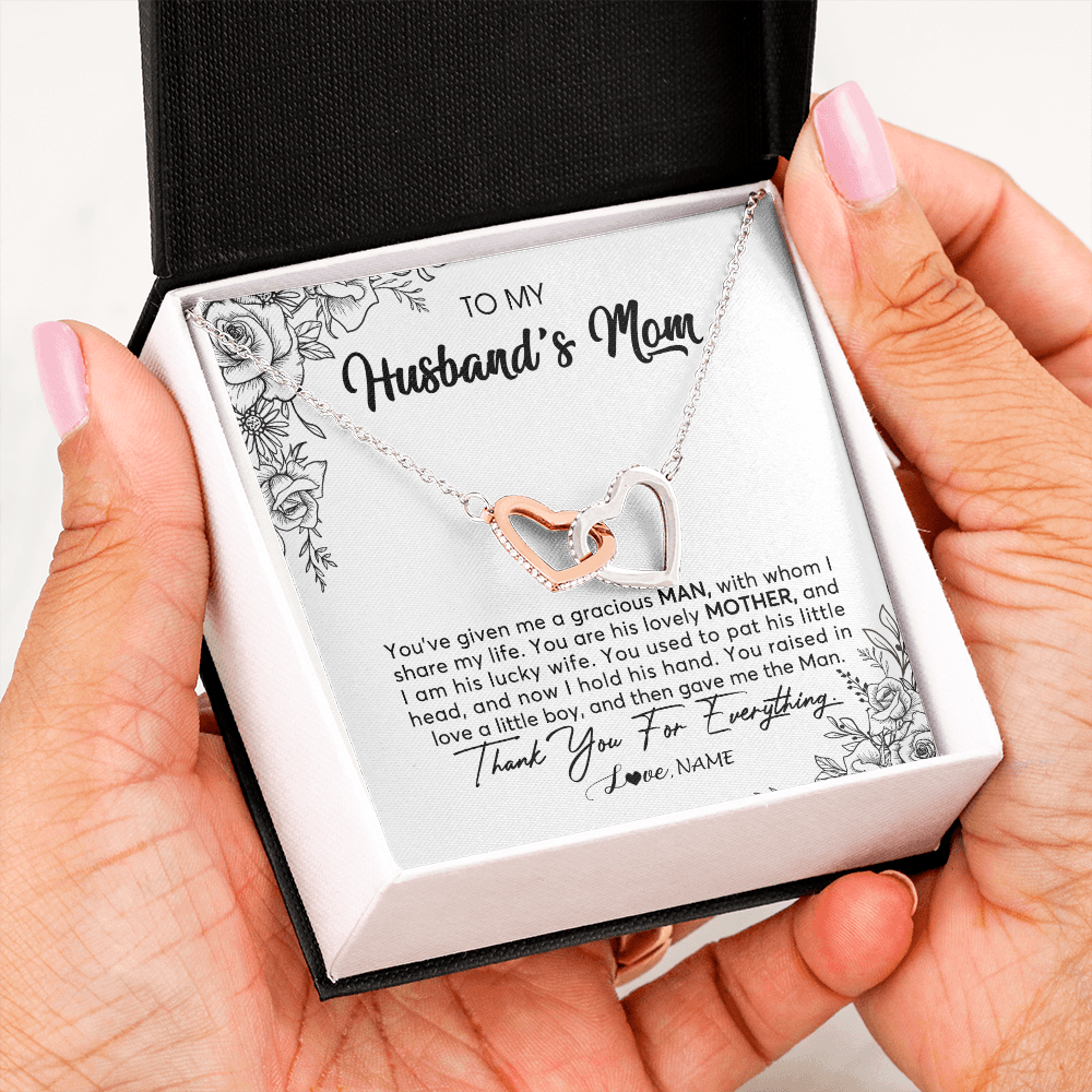 Interlocking Hearts Necklace | Personalized To My Husband's Mom Necklace From Daughter You Are His Lovely Mother In Law Mothers Day Birthday Christmas Customized Gift Box Message Card | siriusteestore